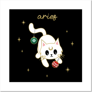 Aries Holiday Kitty Cat Posters and Art